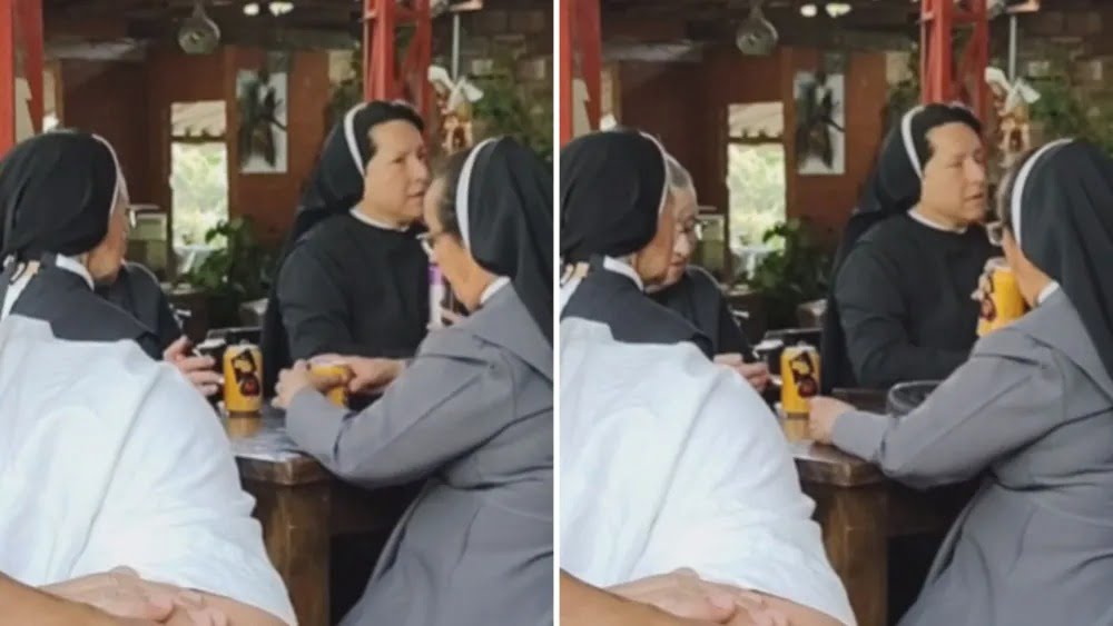 Captan a monjas tomando cervezas para calmar la sed.