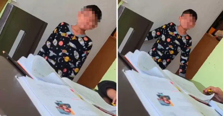 Un niño llora porque su mamá lo puso a estudiar