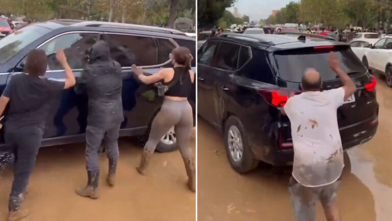 Coche del presidente de España es atacado por los afectados