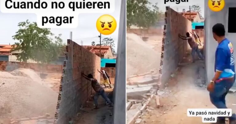 Albañiles derriban muro recién construido ante falta de pago