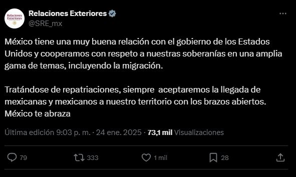 Gobierno de México reafirma su postura humanitaria ante repatriaciones de connacionales