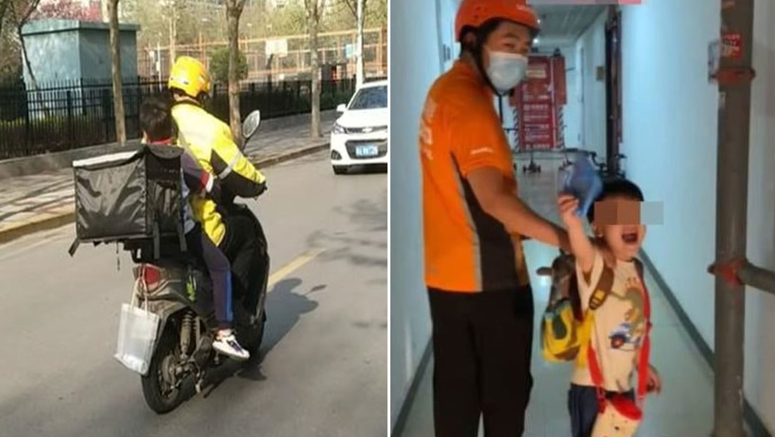 Repartidor lleva a un niño a la escuela
