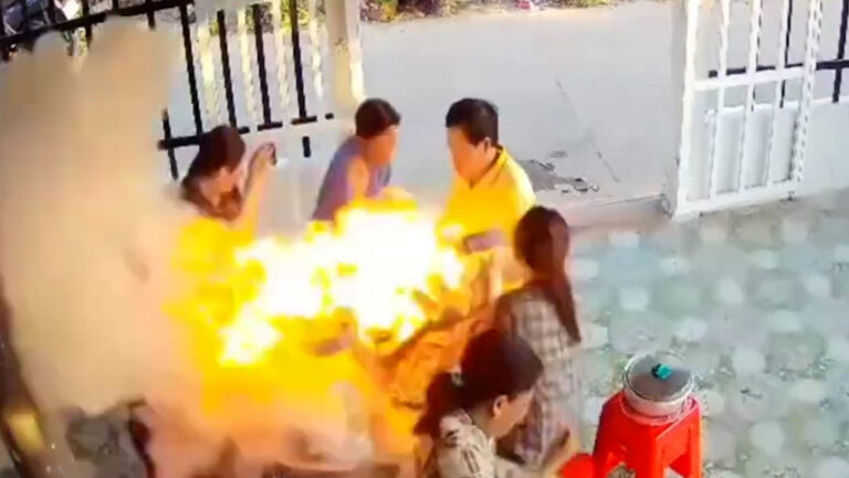 Explosión de un tanque de gas en Vietnam sorprende a una familia durante la comida