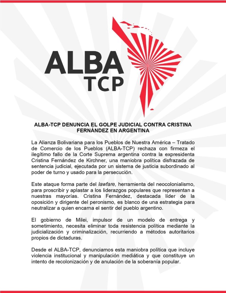 ALBA-TCP denuncia el golpe judicial contra Cristiana Fernández en Argentina