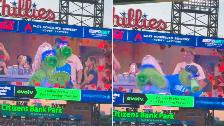 Mascotas de los Phillies recrean con humor escándalo amoroso captado en cámara