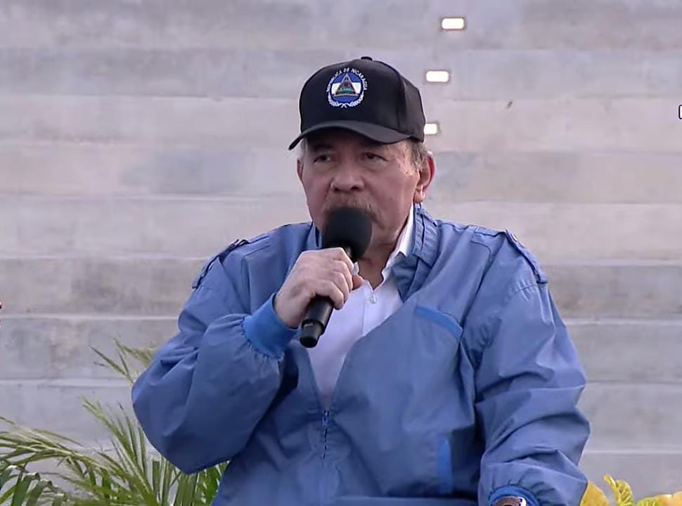 Durante el acto de recibimiento de la Antorcha de la Unidad Centroamericana, el Copresidente Comandante Daniel Ortega..