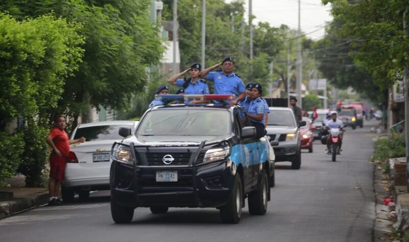 el Ministerio del Interior junto a la Policía Nacional y militancia sandinista, realizó una diana en las principales vías del distrito I de Managua
