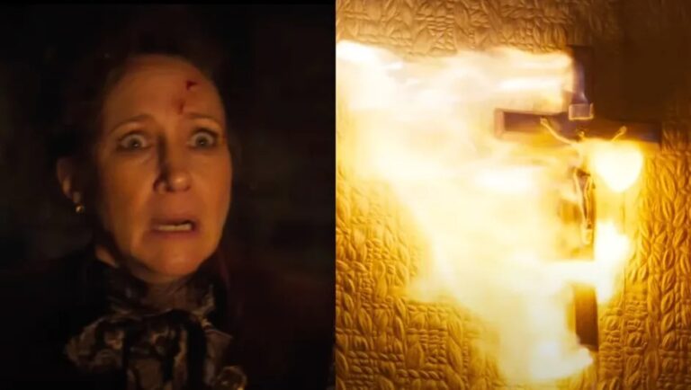 Sacerdote reparte agua bendita por el estreno de Conjuro 4