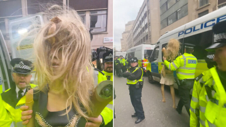 Policía de Londres arresta a un maniquí y lo traslada a la cárcel