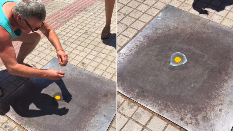 Calor al punto de huevo frito en acera de Chile