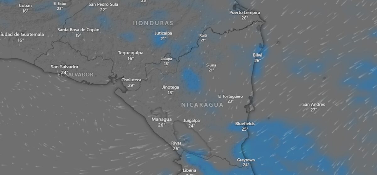 Nicaragua con fuertes vientos y lluvias dispersas
