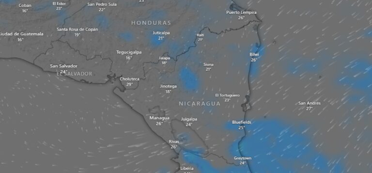 Nicaragua con fuertes vientos y lluvias dispersas