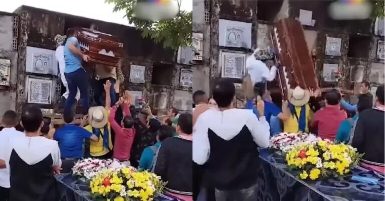 En medio del sepelio, cae ataúd y el difunto queda en otro extremo