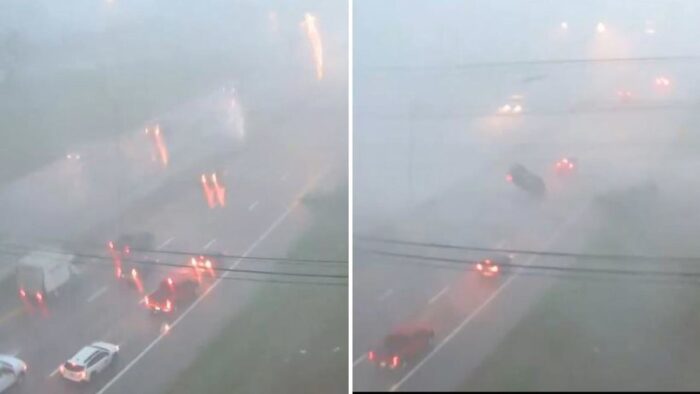 Tormenta levanta un auto por los aires en una autopista de Ohio