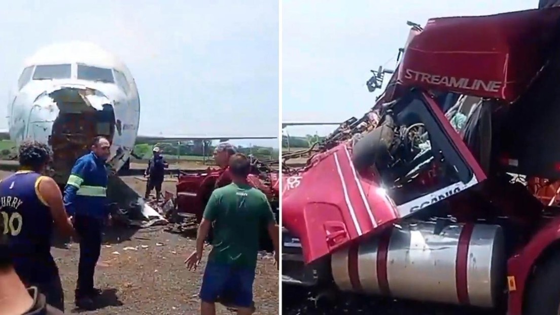 Camión fuera de control destroza un avión estacionado en Brasil