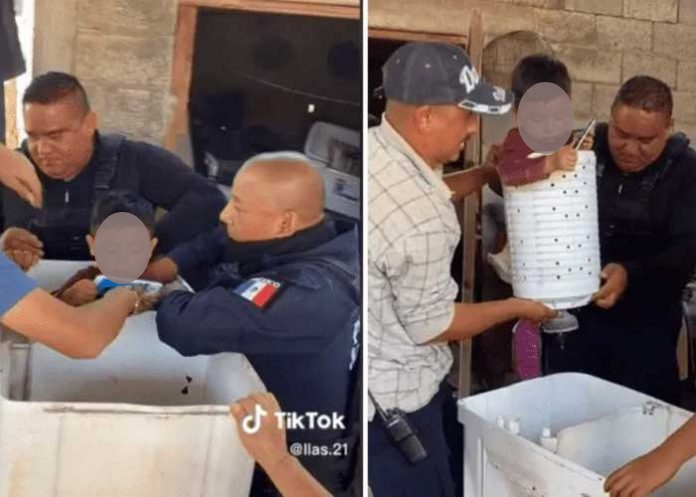 Menor queda atorado en una lavadora por andar de travieso