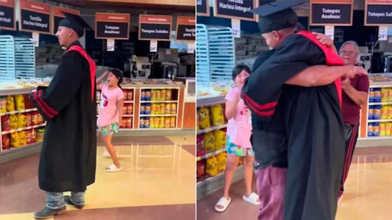 Se gradúa y sorprende a su papá en el trabajo para entregarle su título
