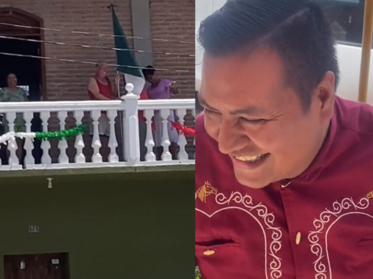 Adorna su casa con bandera de México y mariachis le cantan el Himno Nacional