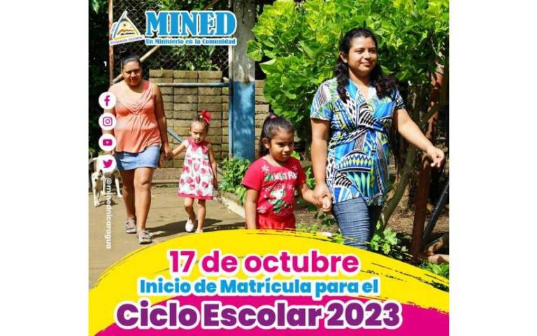 Nicaragua: El 17 de octubre inician las matrículas del Ciclo Escolar 2023