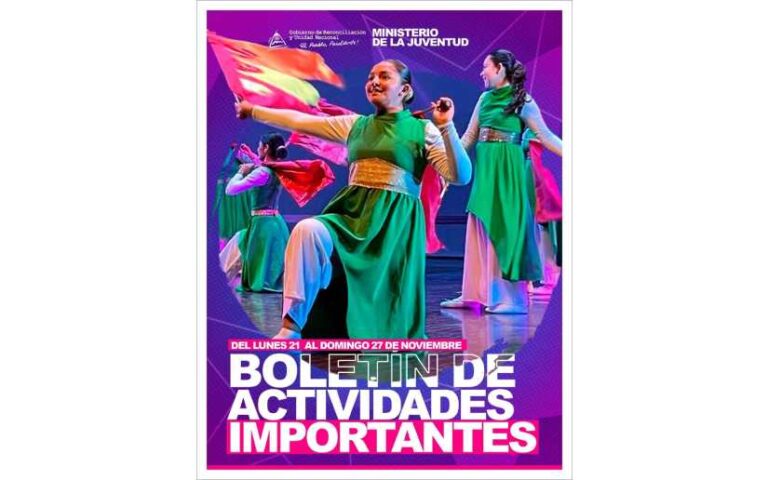 Estas son las actividades que realizará el MINJUVE del 21 al 27 de noviembre