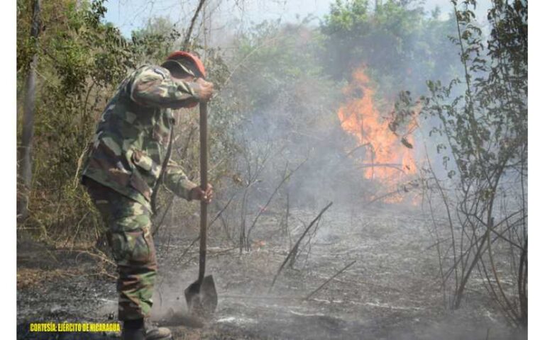 Ejército participa en sofocación de incendio forestal en la Reserva Natural Península de Chiltepe