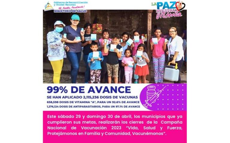Avanza en un 99% la Campaña Nacional de Vacunación