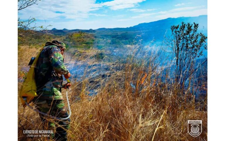 Ejército de Nicaragua participó en sofocación de incendio agropecuario en la comunidad San Ramón