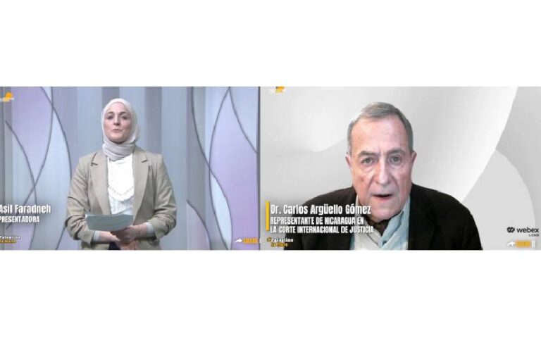 Doctor Carlos Argüello Gómez en entrevista con Palestinian Broadcasting Corpotation