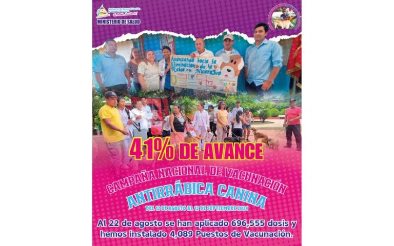 Campaña Nacional de Vacunación Antirrábica Canina presenta avance del 41%