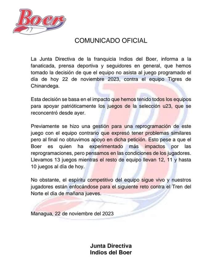 Bóer no se presenta a jugar y pierde por forfeit