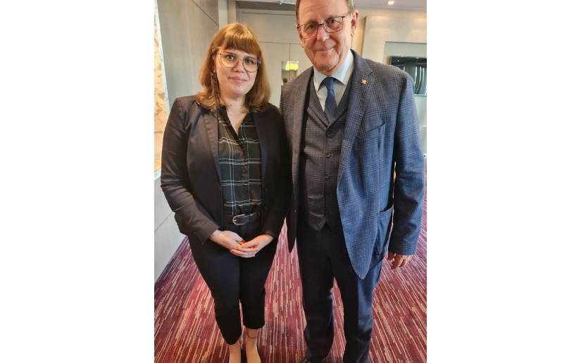 Embajadora de Nicaragua en Alemania, Compañera Tatiana García, con el señor Bodo Ramelow, Ministro Presidente del Estado de Turingia.