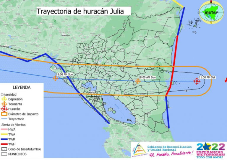 Huracán Julia estaría tocando tierra en un posible punto entre Orinoco y Laguna de Perlas