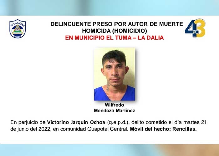 Policía de Matagalpa pone tras las rejas a dos sujetos por homicidio