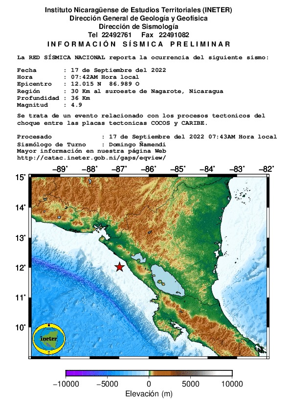 Reporte de Sismo en Nagarote