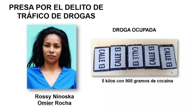 Detienen a mujer en Bluefields con casi 6 kilos de cocaína