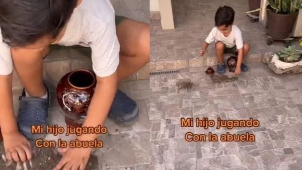 Niño juega con las cenizas de su abuela