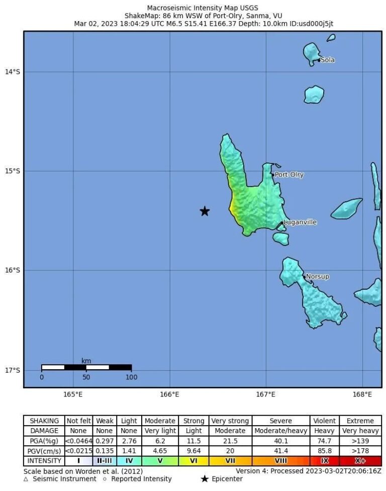 Sismo de 6.5 grados sacude Vanuatu