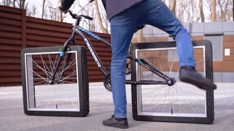 Presentan bicicleta con ruedas cuadradas