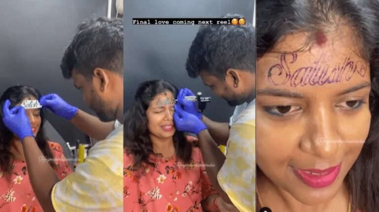 Se tatúa el nombre de su pareja en la frente para demostrarle su amor