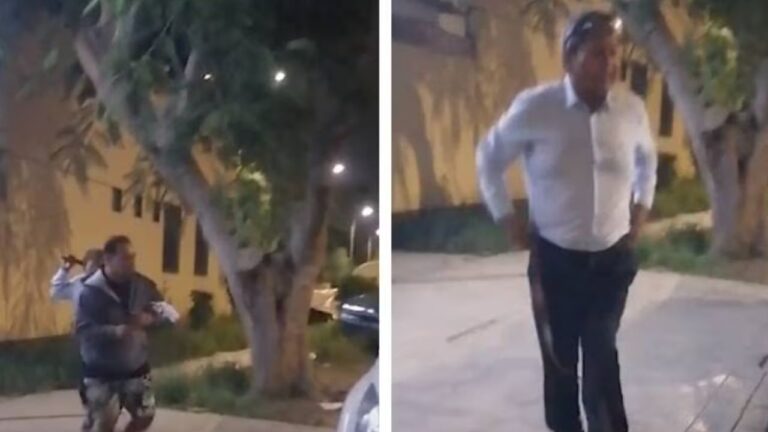 Padre agarra a fajazos a su hijo al salir de una estación policial