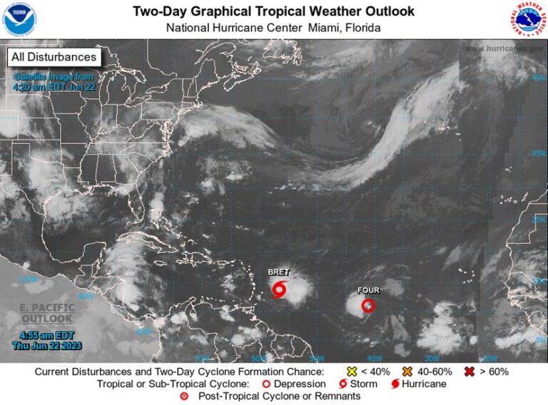 Se forma cuarta depresión tropical y la tormenta Bret se fortalece