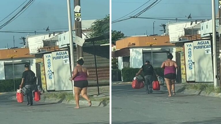 Mujer corre tras su esposo suplicándole que no la abandone