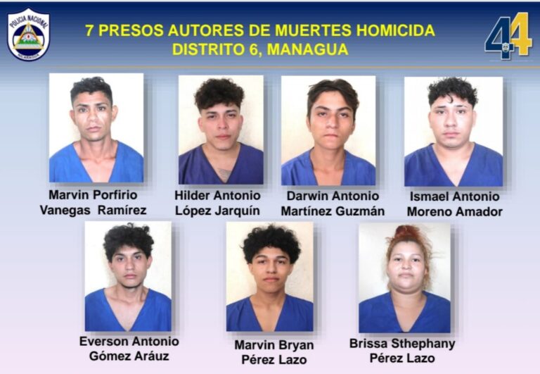 Siete detenidos por el homicidio de un hombre en el barrio Canadá Sur, Managua