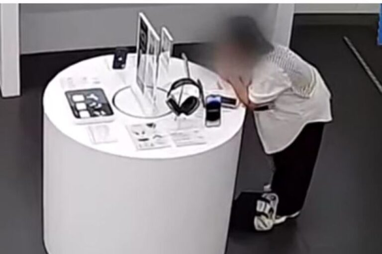 Mujer muerde cable antirrobo y se juega un iPhone 14 plus