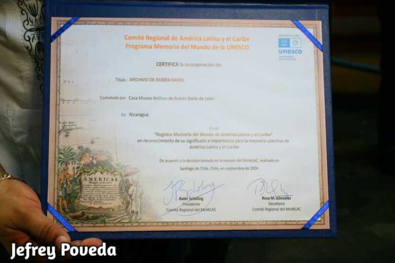 UNESCO incorpora al Programa Memoria del Mundo la Casa Museo Archivo Rubén Darío