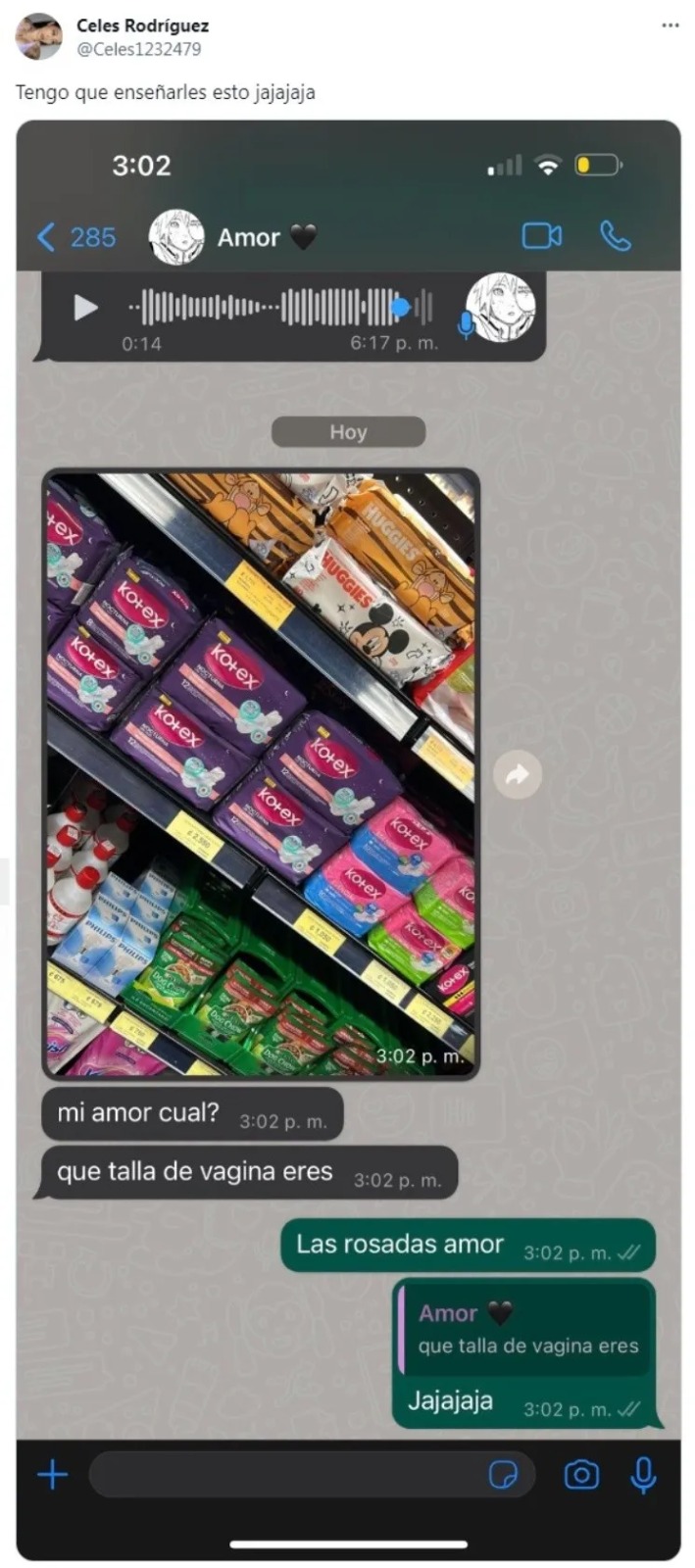 Novio compra toallitas sanitarias para su chica, pero le hace una loca pregunta