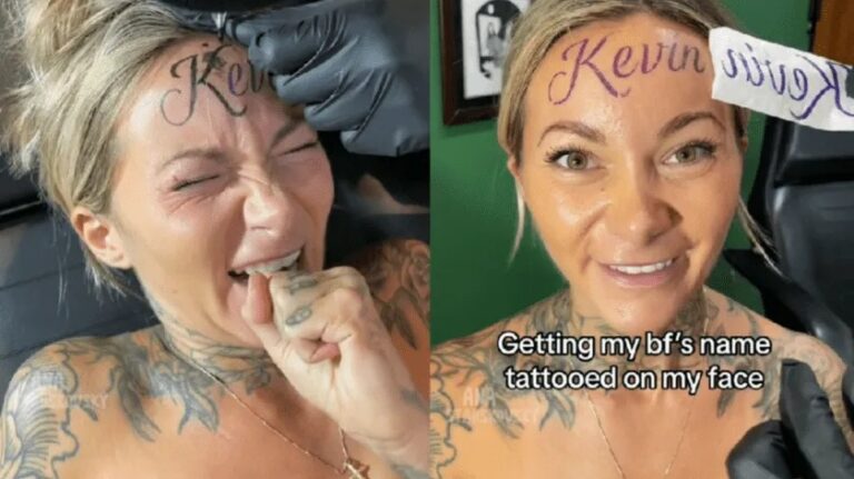 Se tatúa el nombre de su novio en la frente porque está muy enamorada