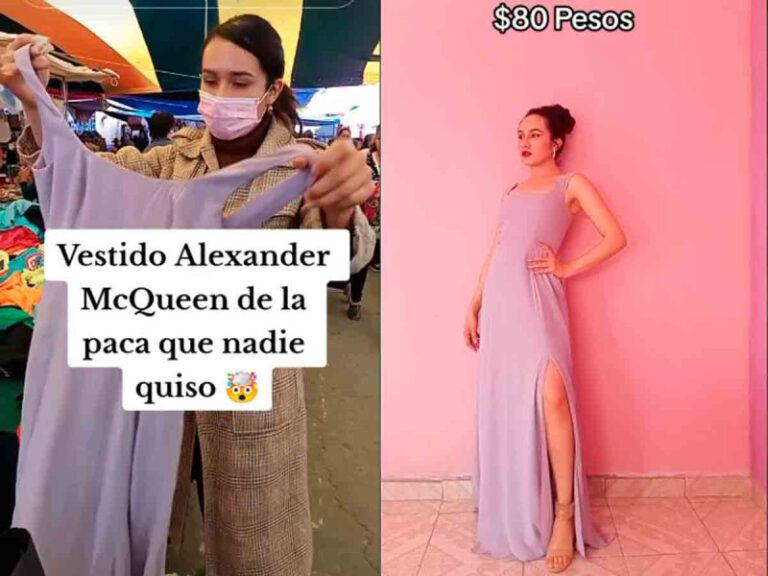 Mujer compra vestido de un famoso diseñador a 80 pesos en el tianguis