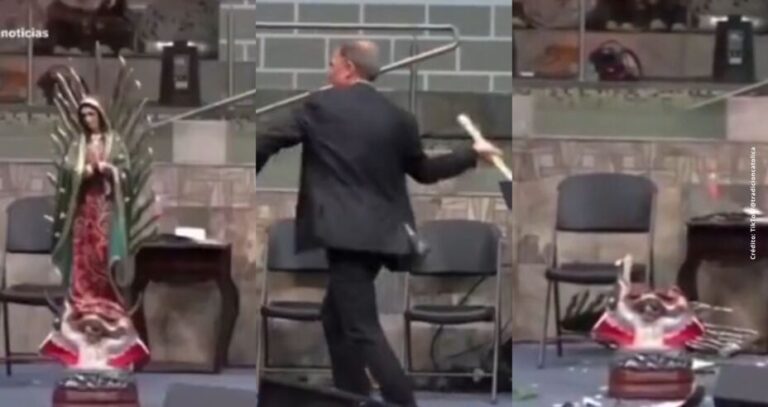 Pastor causa indignación al destruir imagen de la Virgen de Guadalupe