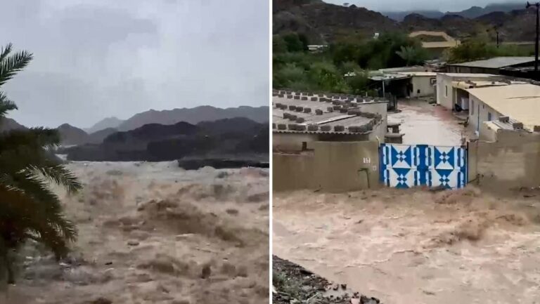 Carreteras de Emiratos Árabes se convierten en ríos